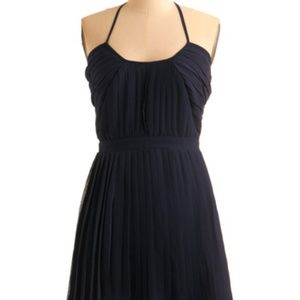 Navy colorPleated Spaghetti Strap Halter Top Dress